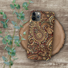 Funda Para iPhone 16 Pro Max Moda Vintage Faux Gold Paisley Patrón de arte flor