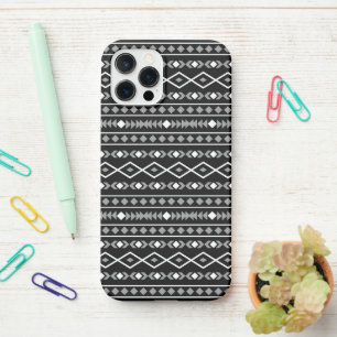 Funda Para iPhone 12 Pro Modalidades aztecas Patrón negro gris blanco