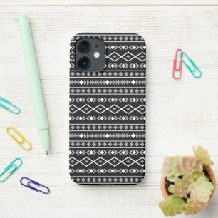 Funda Para iPhone 12 Mini Modalidades aztecas Patrón negro gris blanco