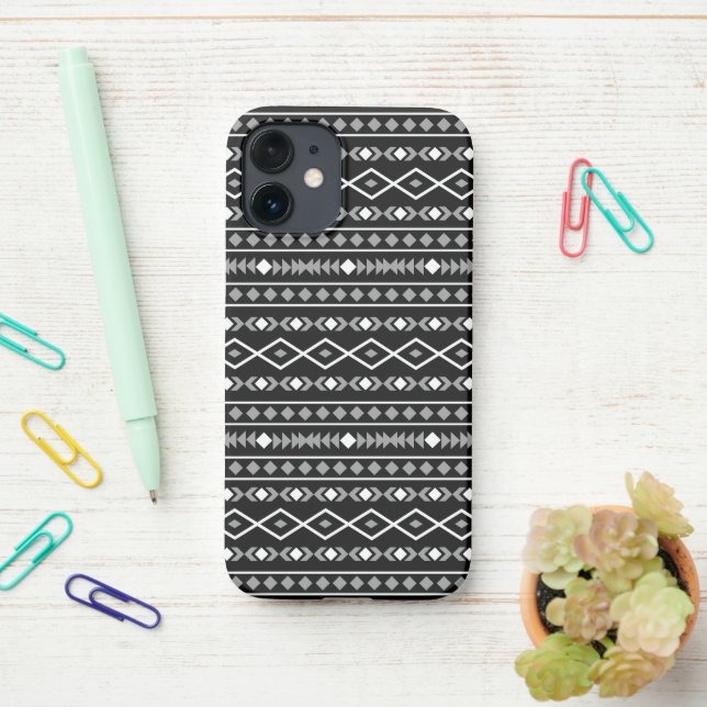 Funda Para iPhone Modalidades aztecas Patrón negro gris blanco (En el escritorio)