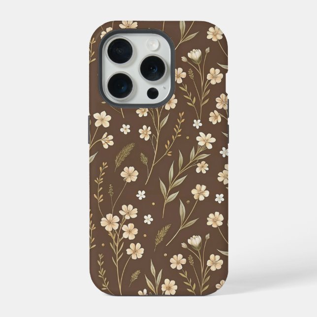 Funda Para iPhone Moder Pattern Wilflowers Brown Background (Reverso )
