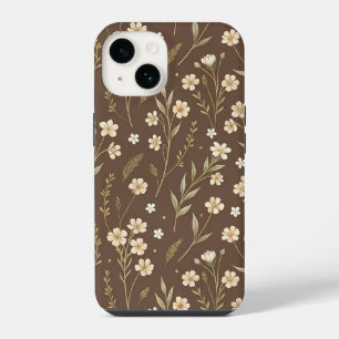 Funda Para iPhone 14 Moder Pattern Wilflowers Brown Background