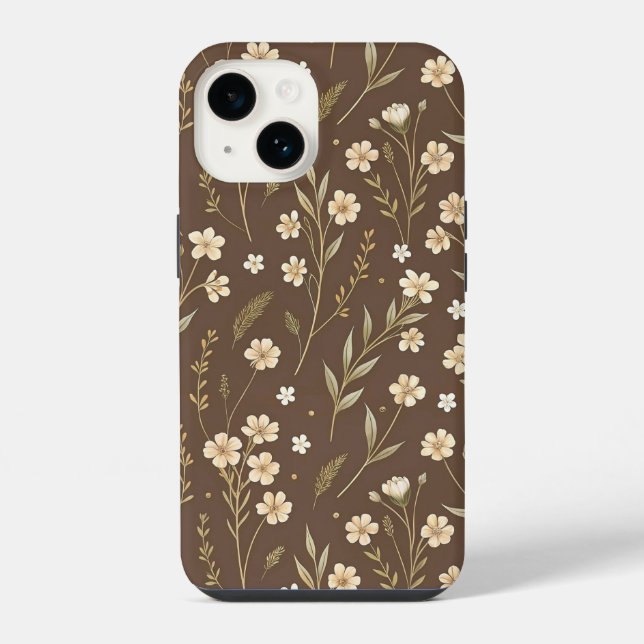 Funda Para iPhone Moder Pattern Wilflowers Brown Background (Reverso )
