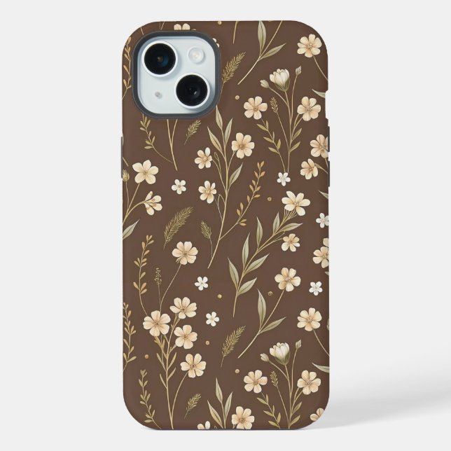 Funda Para iPhone Moder Pattern Wilflowers Brown Background (Reverso )