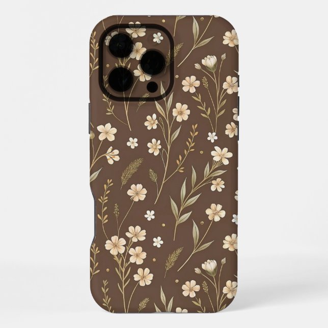 Funda Para iPhone Moder Pattern Wilflowers Brown Background (Reverso )