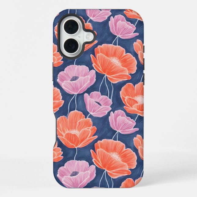 Funda Para iPhone Modern Artistic Coral Pink Poppies Floral (Reverso )