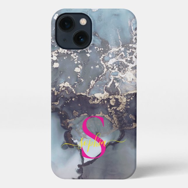 Funda Para iPhone modern black and white marble monogram (Reverso )