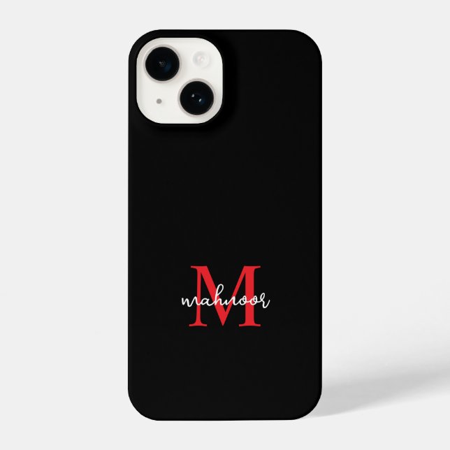 Funda Para iPhone Modern Black Red personaized Monogram Phone Case  (Reverso )