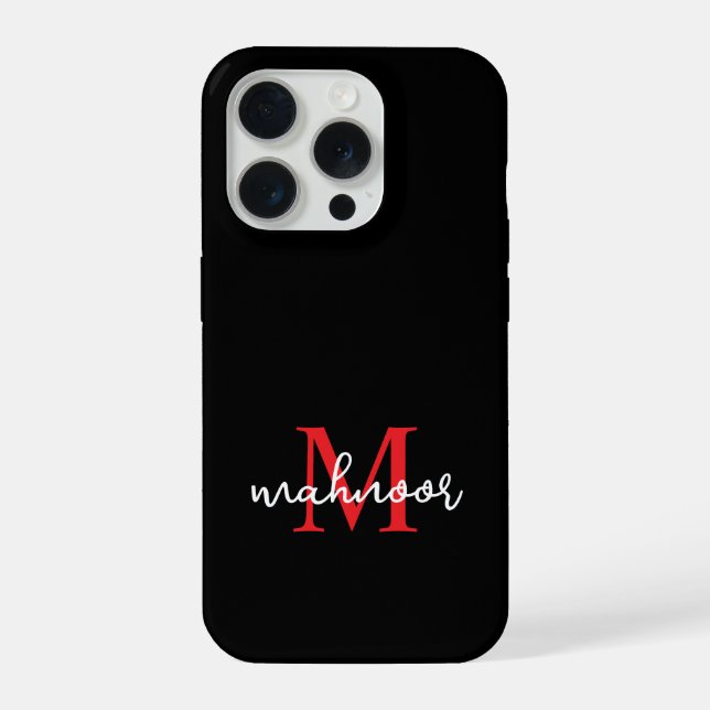 Funda Para iPhone Modern Black Red Personalized Monogram Phone Case (Reverso )