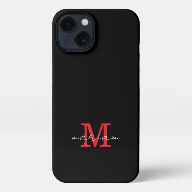 Funda Para iPhone Modern Black Red Personalized Monogram Phone Case (Reverso )