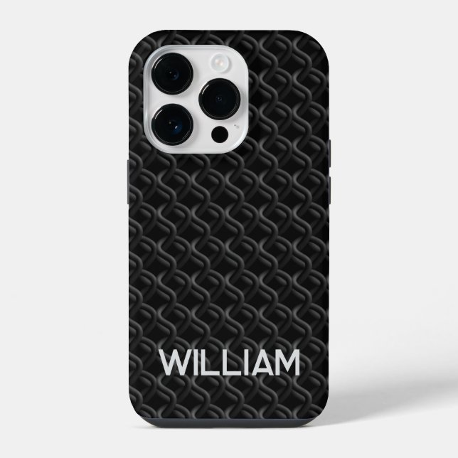 Funda Para iPhone Modern Black Rubber Lattice with Name (Reverso )