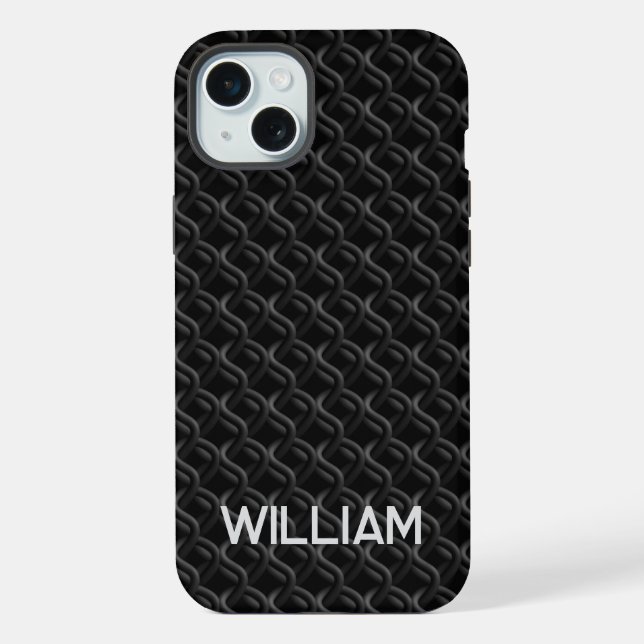 Funda Para iPhone Modern Black Rubber Lattice with Name (Reverso )