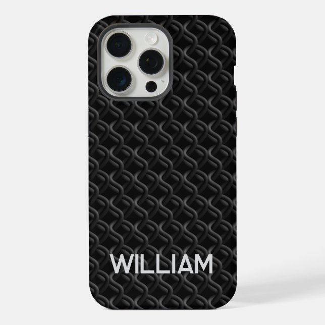 Funda Para iPhone Modern Black Rubber Lattice with Name (Reverso )