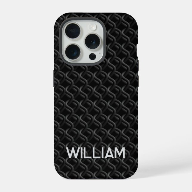 Funda Para iPhone Modern Black Rubber Lattice with Name (Reverso )