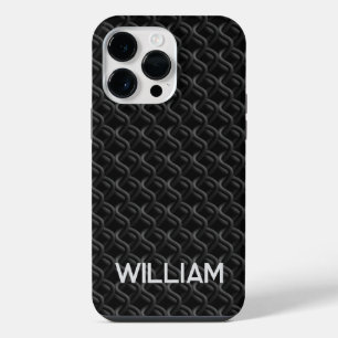 Funda Para iPhone 14 Pro Max Modern Black Rubber Lattice with Name