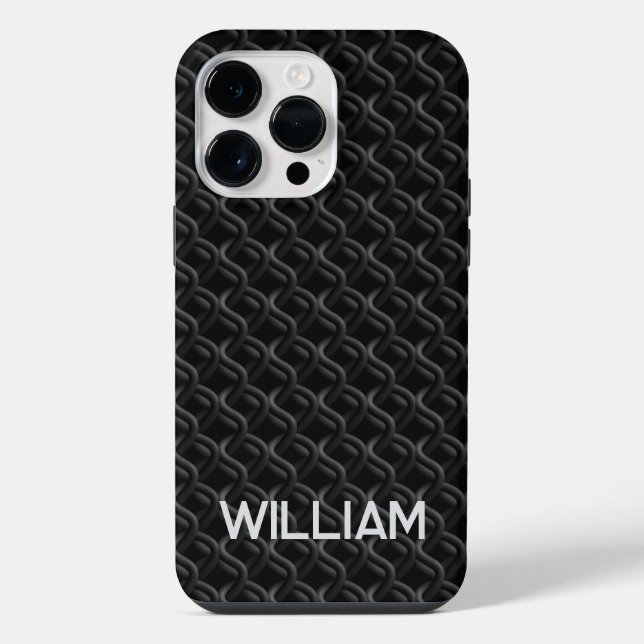 Funda Para iPhone Modern Black Rubber Lattice with Name (Reverso )