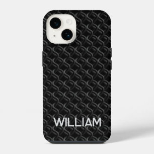 Funda Para iPhone 14 Modern Black Rubber Lattice with Name