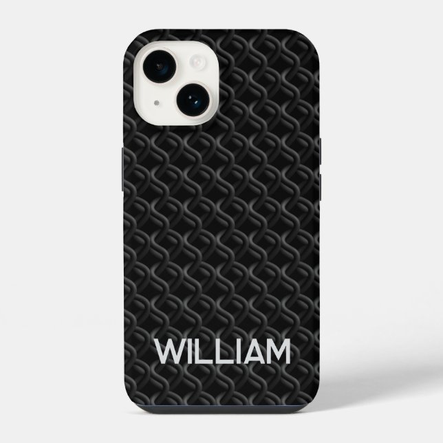 Funda Para iPhone Modern Black Rubber Lattice with Name (Reverso )