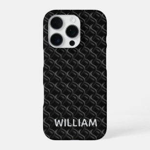 Funda Para iPhone 16 Pro Modern Black Rubber Lattice with Name
