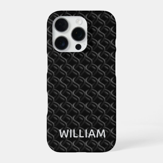 Funda Para iPhone Modern Black Rubber Lattice with Name (Reverso)