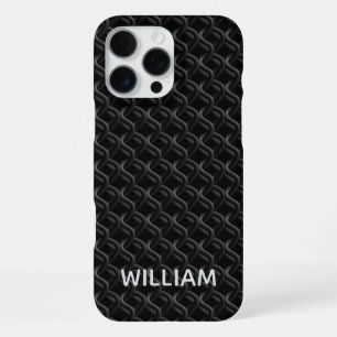 Funda Para iPhone 16 Pro Max Modern Black Rubber Lattice with Name