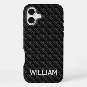 Funda Para iPhone 16 Plus Modern Black Rubber Lattice with Name