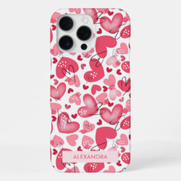 Funda Para iPhone 16 Pro Max Modern Cute Red & Pink Hearts Valentines  