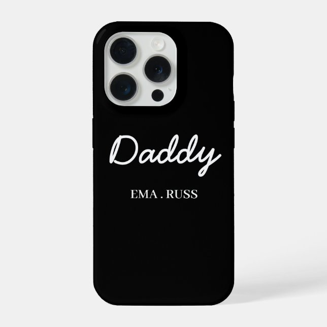 Funda Para iPhone Modern Dad Kids Names Father's Day Script Black (Reverso )