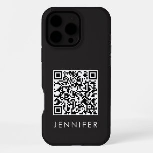 Funda Para iPhone 16 Pro Max Modern Minimalist Black Executive QR Code Monogram
