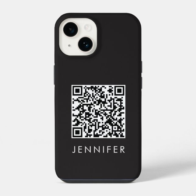 Funda Para iPhone Modern Minimalist Black Executive QR Code Monogram (Reverso )