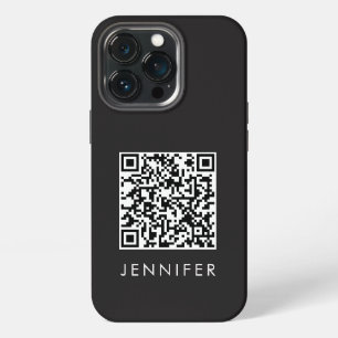 Funda Para iPhone 13 Pro Modern Minimalist Black Executive QR Code Monogram