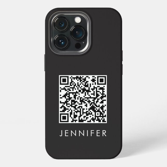 Funda Para iPhone Modern Minimalist Black Executive QR Code Monogram (Reverso )