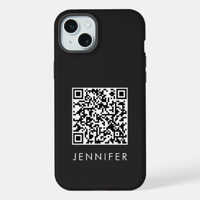Funda Para iPhone Modern Minimalist Black Executive QR Code Monogram (Reverso )