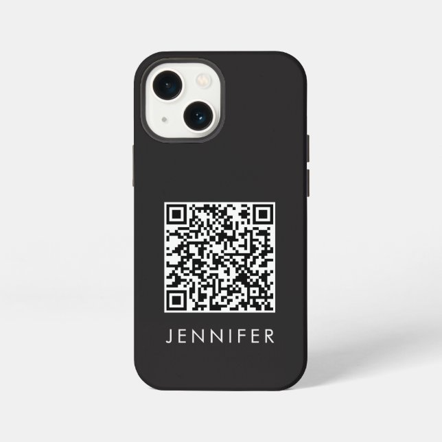 Funda Para iPhone Modern Minimalist Black Executive QR Code Monogram (Reverso )