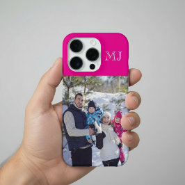 Funda Para iPhone 16 Pro Modern Monogram 1 Photo Hot Pink