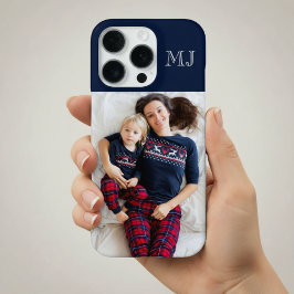 Funda Para iPhone 16 Pro Modern Monogram 1 Photo Navy Blue