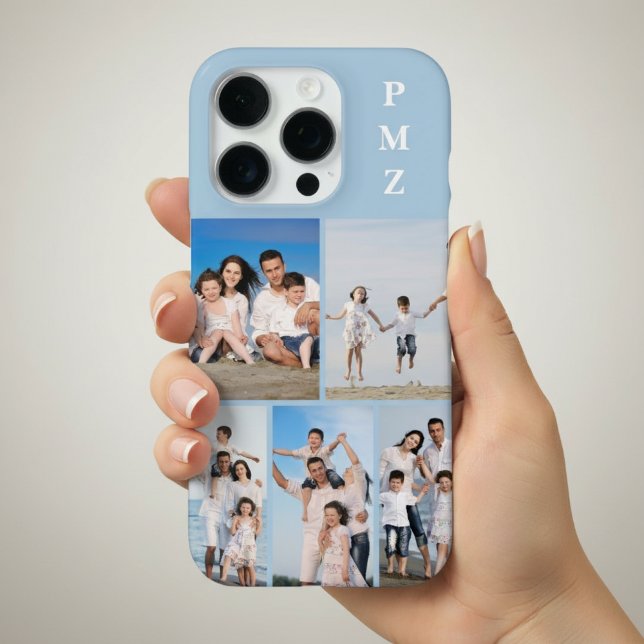 Funda Para iPhone Modern Monogram 5 Colaje de Fotos Azul Bebé (Subido por el creador)