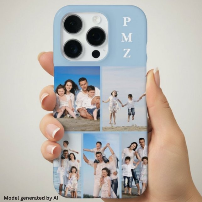 Funda Para iPhone Modern Monogram 5 Colaje de Fotos Azul Bebé (Subido por el creador)