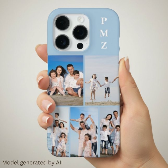 Funda Para iPhone Modern Monogram 5 Colaje de Fotos Azul Bebé (Subido por el creador)
