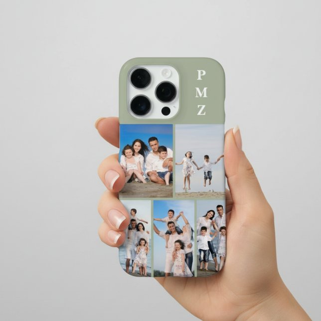 Funda Para iPhone Modern Monogram 5 Colaje de Fotos Verde Salvia (Subido por el creador)
