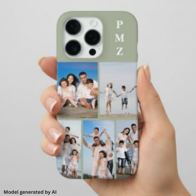 Funda Para iPhone Modern Monogram 5 Colaje de Fotos Verde Salvia (Subido por el creador)