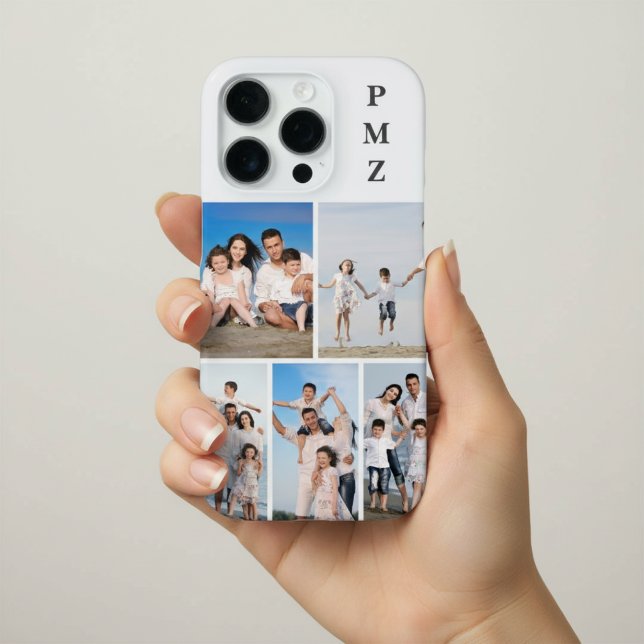 Funda Para iPhone Modern Monogram 5 Photo Collage Cloud Dancer White (Subido por el creador)