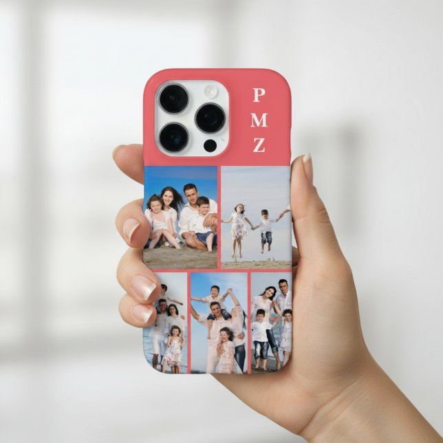 Funda Para iPhone Modern Monogram 5 Photo Collage Coral Pink (Subido por el creador)