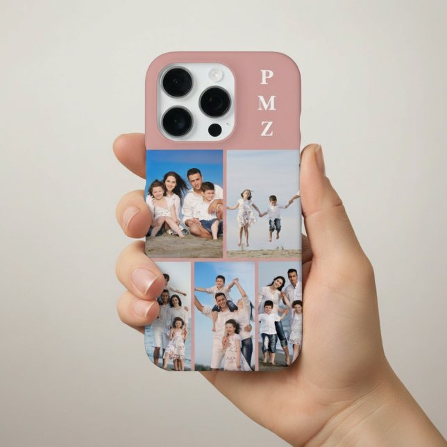Funda Para iPhone Modern Monogram 5 Photo Collage Dusty Rose (Subido por el creador)