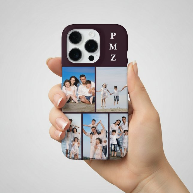 Funda Para iPhone Modern Monogram 5 Photo Collage Plum Purple (Subido por el creador)