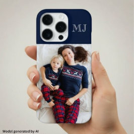 Funda Para iPhone 16 Pro Modern Monograma 1 Foto Azul Marino