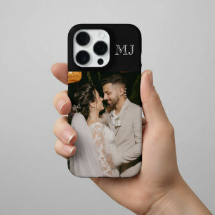 Funda Para iPhone 16 Pro Modern Monograma 1 Foto Negro Medianoche