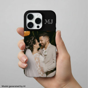 Funda Para iPhone 16 Pro Modern Monograma 1 Foto Negro Medianoche