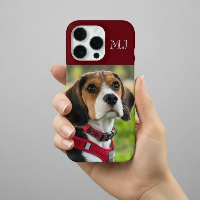 Funda Para iPhone Modern Monograma 1 Foto Rojo Burdeos (Subido por el creador)