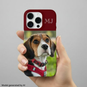 Funda Para iPhone 16 Pro Modern Monograma 1 Foto Rojo Burdeos